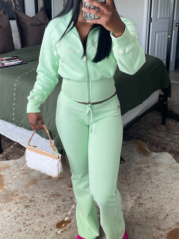 Waffle Jacket  Flare Pants Set