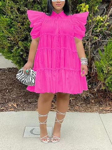 Puff Sleeve Ruffle Shirt Dresses