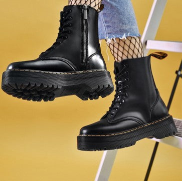 Round Toe Platform Side Zipper Combat Boots