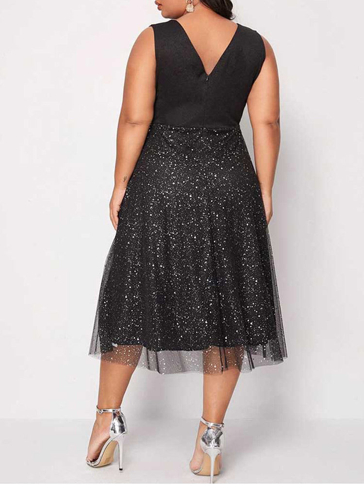 Contrast Mesh Midi Dresses