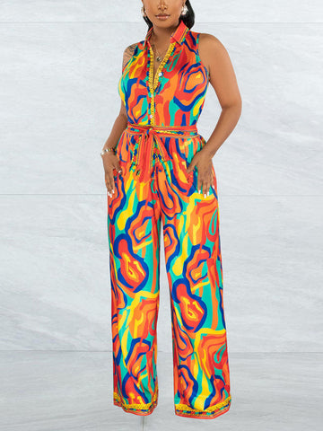 Print Sleeveless Jumpsuits