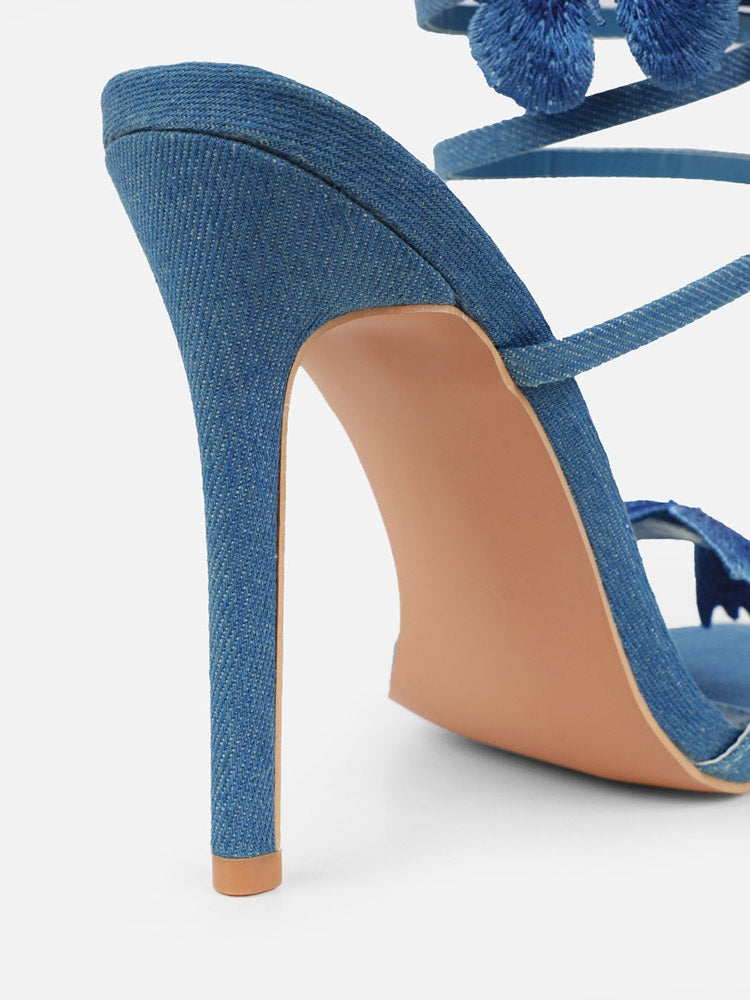 Denim Butterfly Wrap Heels