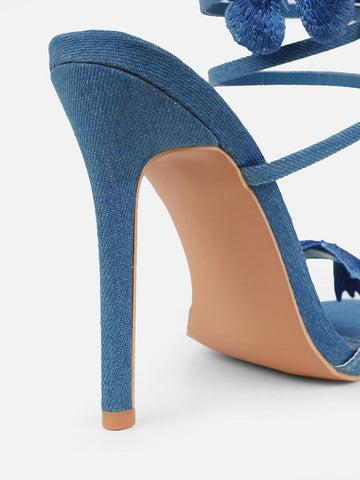 Denim Butterfly Wrap Heels