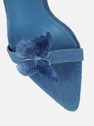 Denim Butterfly Wrap Heels