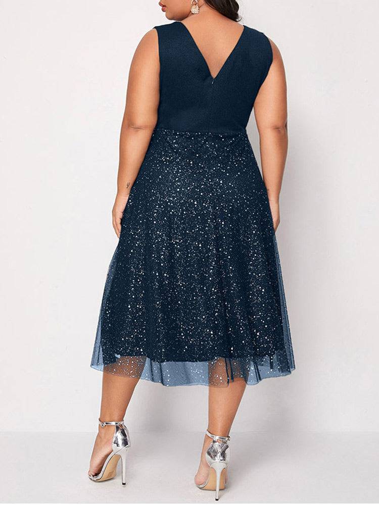 Contrast Mesh Midi Dresses