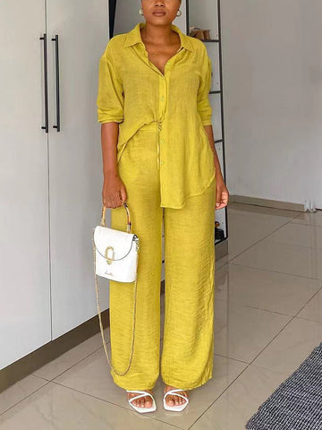 Casual Solid Shirt Pants Set