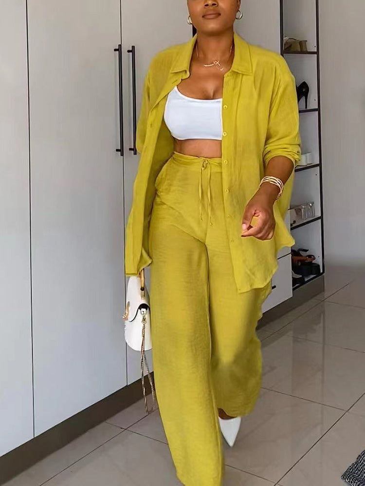 Casual Solid Shirt Pants Set