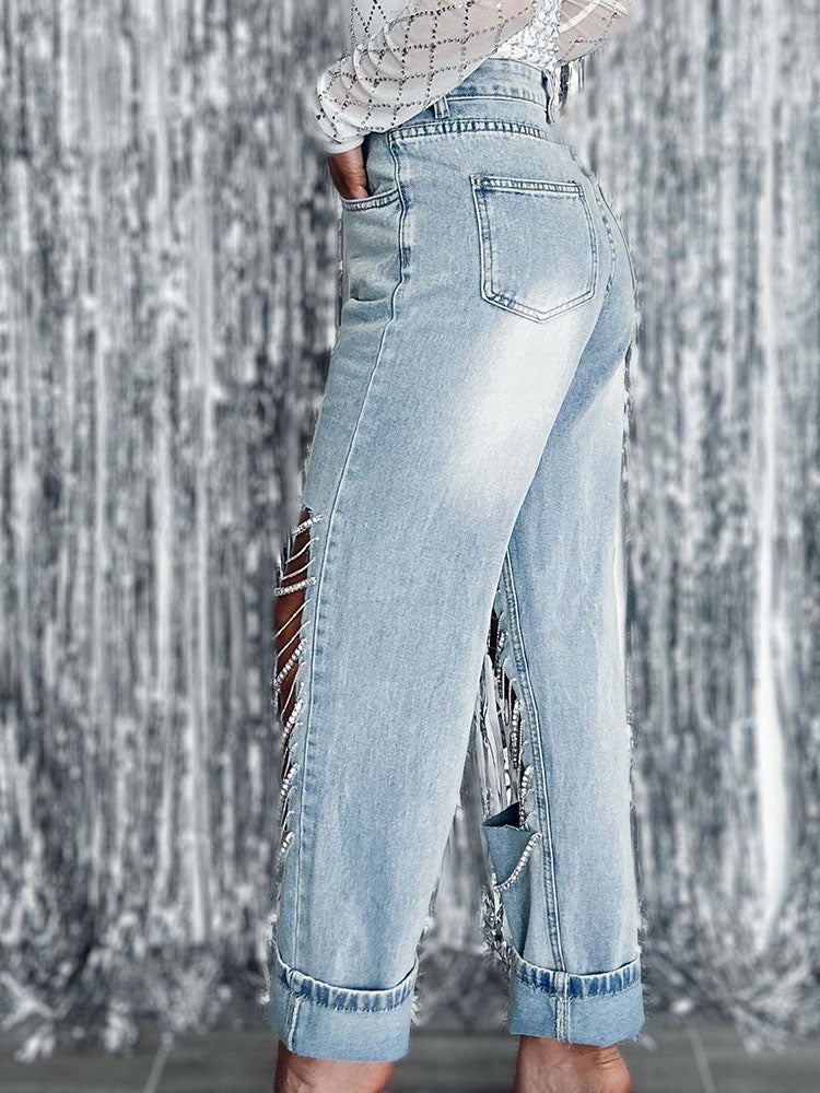 Rhinestone Chain Jeans