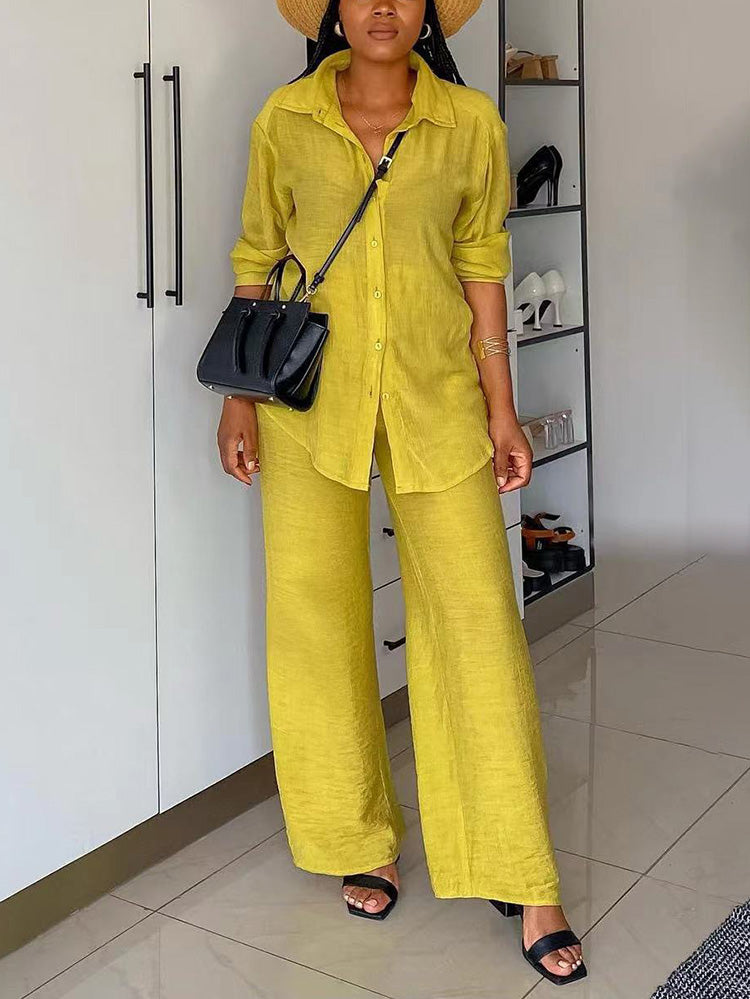 Casual Solid Shirt Pants Set