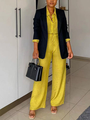 Casual Solid Shirt Pants Set