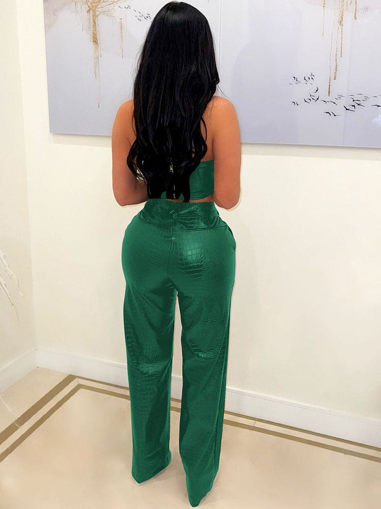Leather Tube Top Pants Set