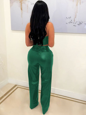 Leather Tube Top Pants Set