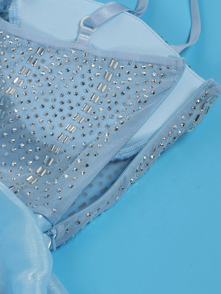 Rhinestone Mesh Ruffle Dresses