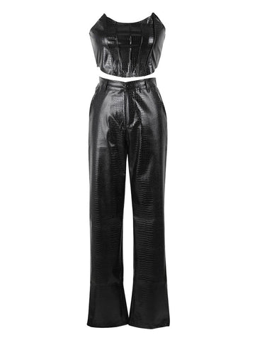 Leather Tube Top Pants Set