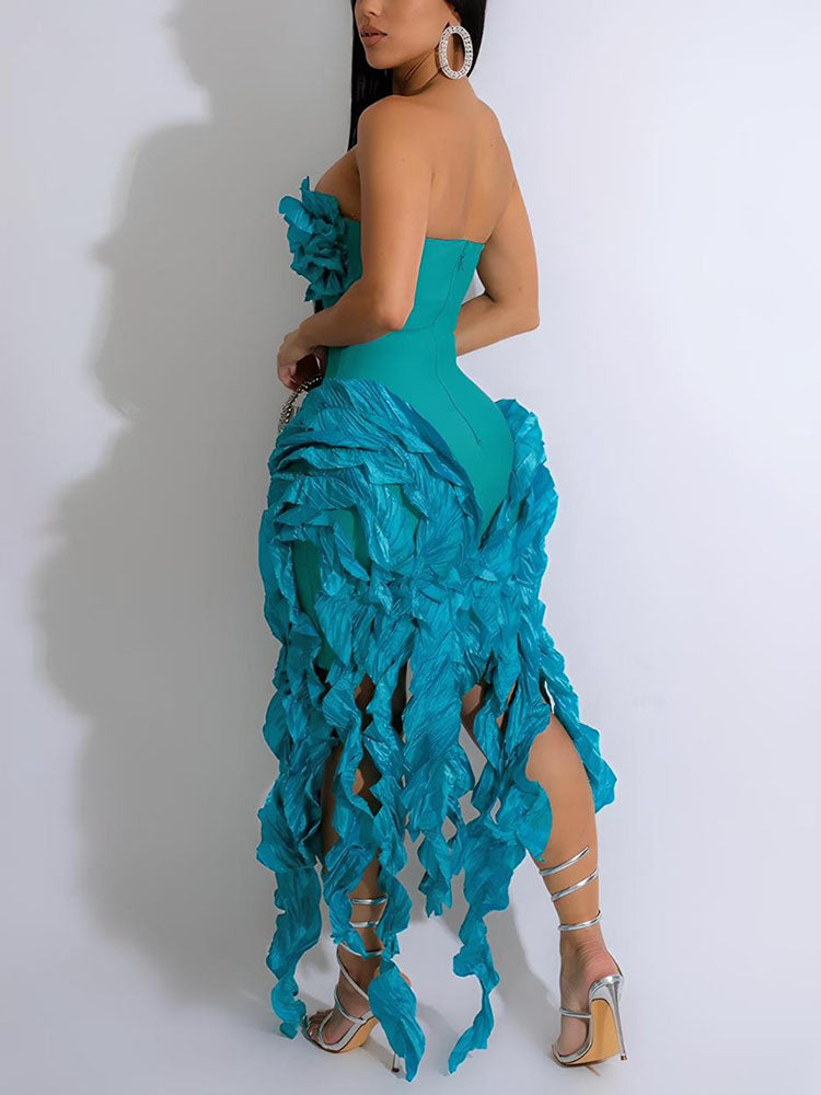 Strapless Irregular Ruffle Dresses