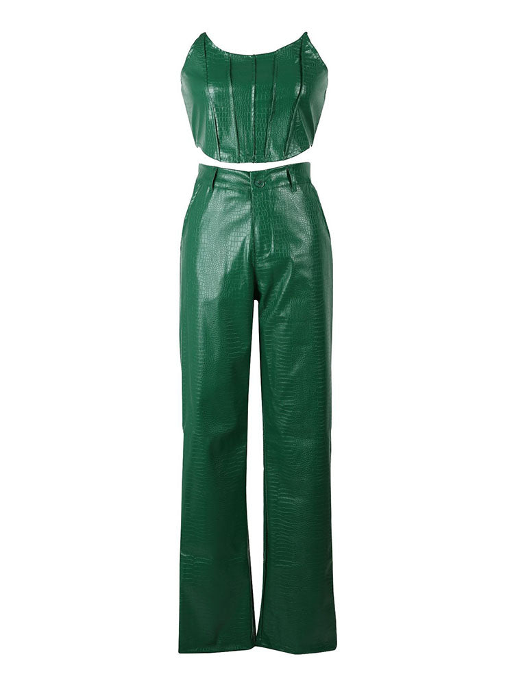 Leather Tube Top Pants Set