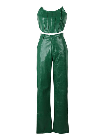 Leather Tube Top Pants Set