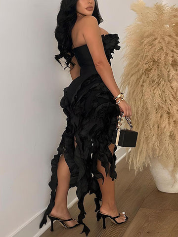 Strapless Irregular Ruffle Dresses