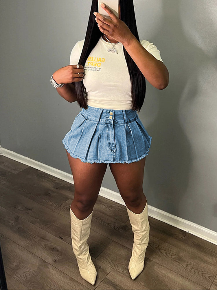 Denim Pleated Skorts