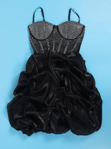 Rhinestone Mesh Ruffle Dresses