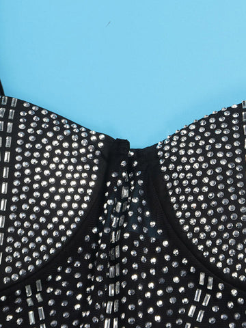 Rhinestone Mesh Ruffle Dresses