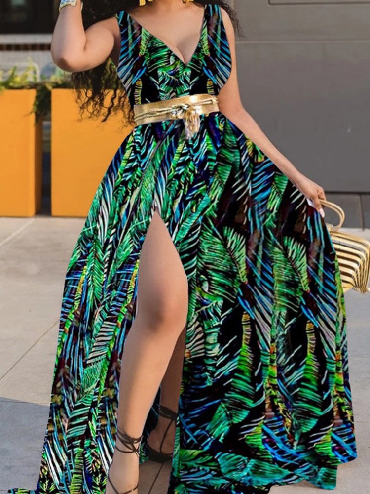 Printing Polka Dot Slit Maxi Dresses