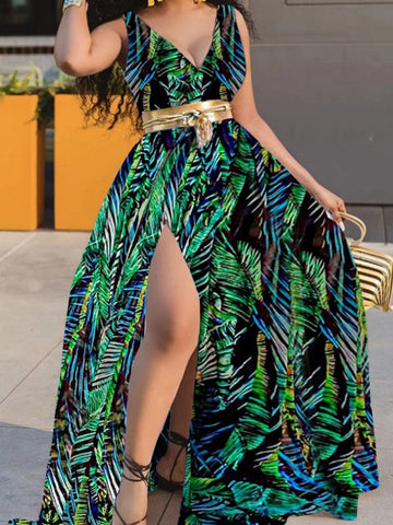 Printing Polka Dot Slit Maxi Dresses