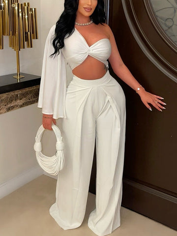 One Shoulder Top  Wide Pants Set