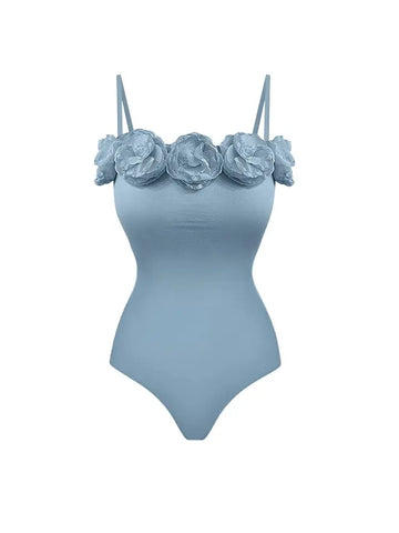 French Style Swimsuit with Handcrafted Floral Appliqué