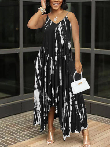 Tie Dye Sleeveless Irregular Dresses