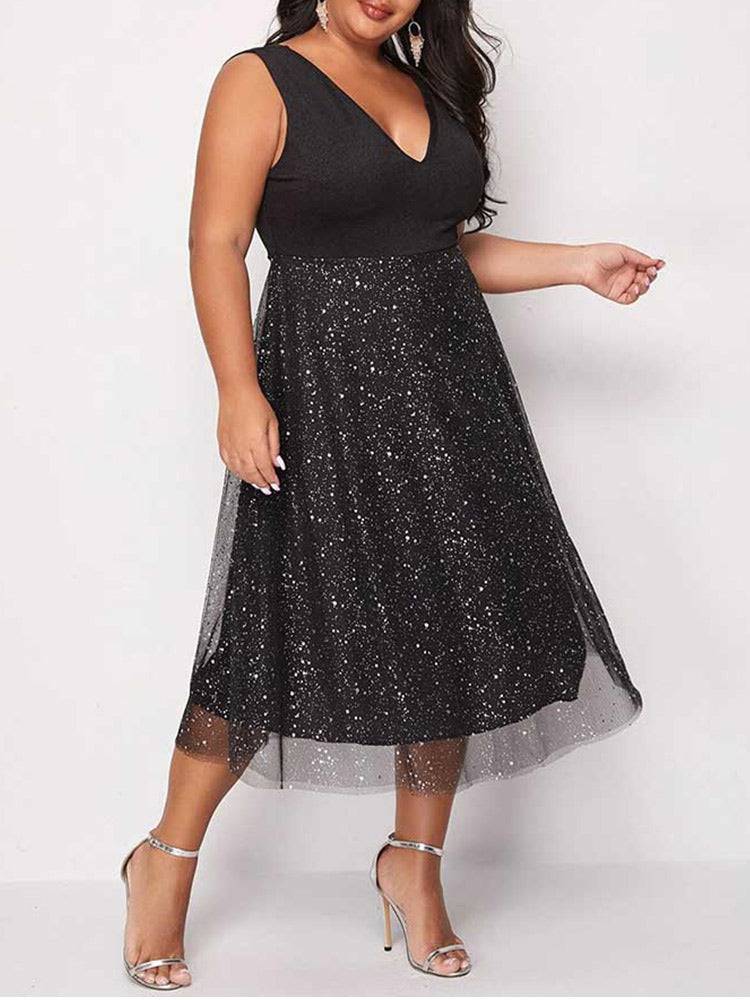 Contrast Mesh Midi Dresses