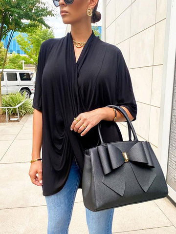 Twist V Neck Ruched Tops