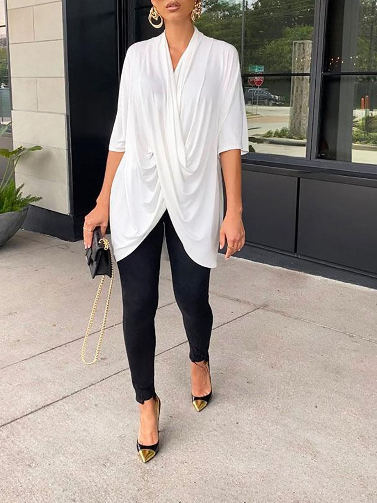 Twist V Neck Ruched Tops