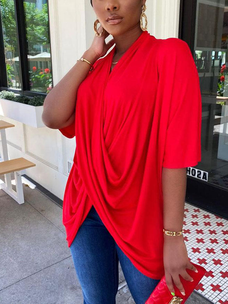 Twist V Neck Ruched Tops