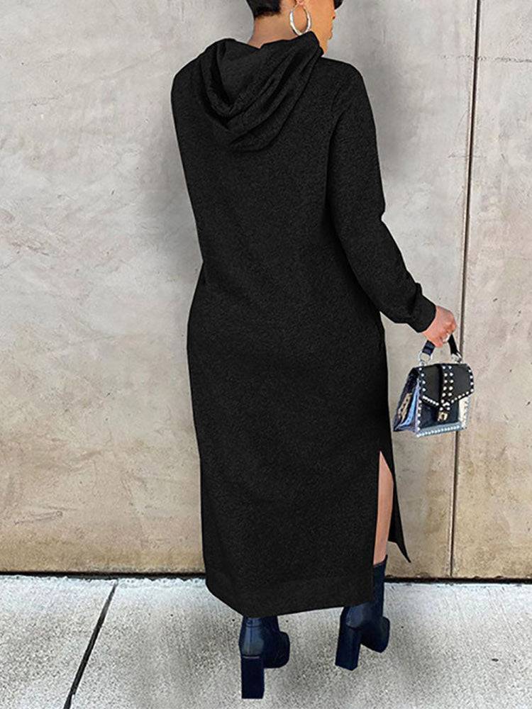 Slant Pockets Drawstring Hoodie Dresses