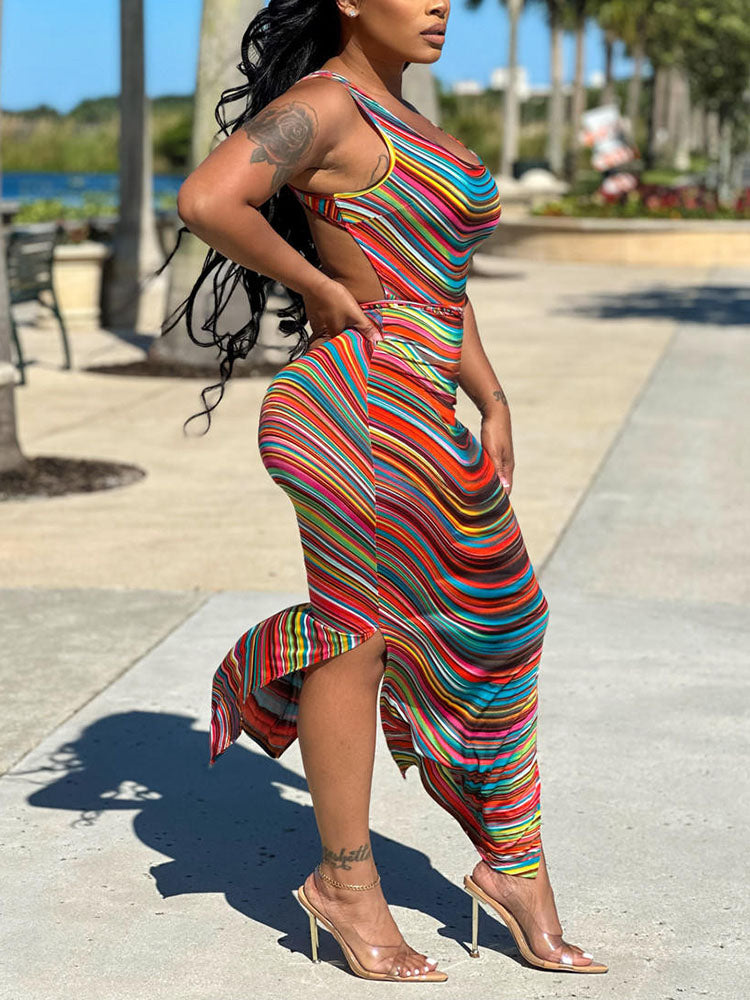 Striped Slit Dresses