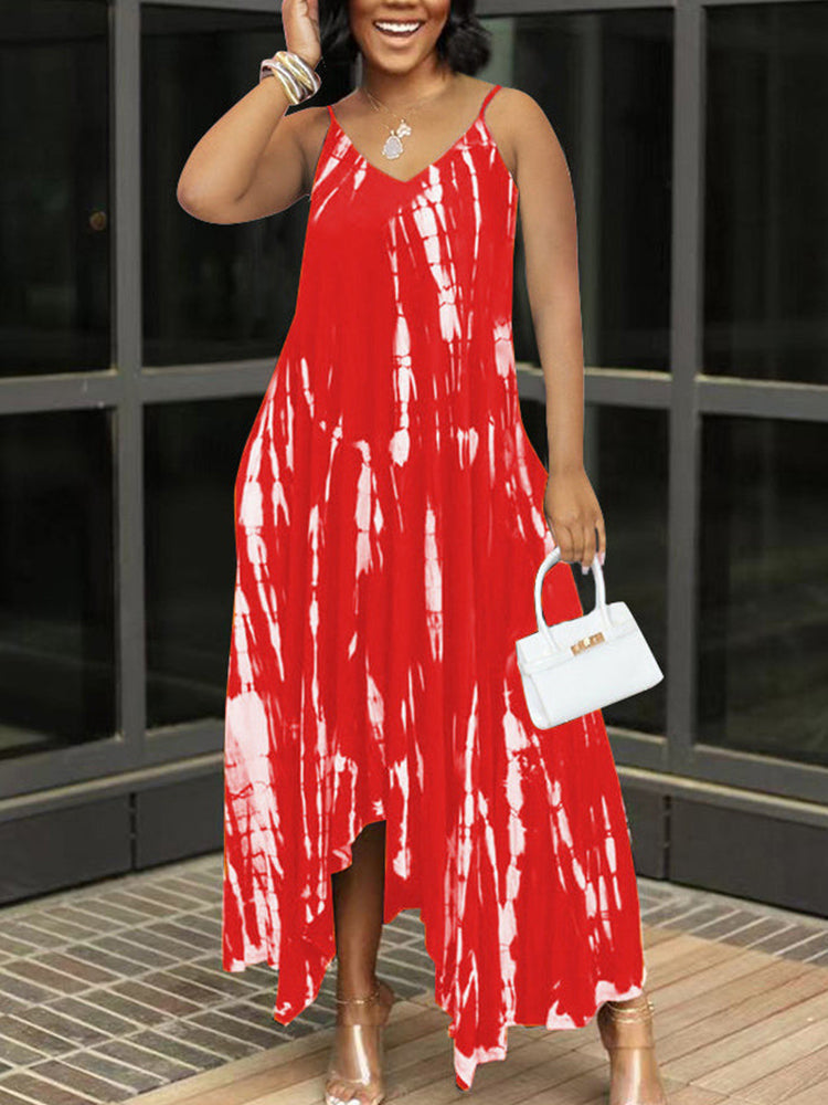 Tie Dye Sleeveless Irregular Dresses