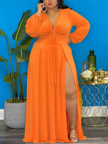 Side Split Drawstring Front Dresses