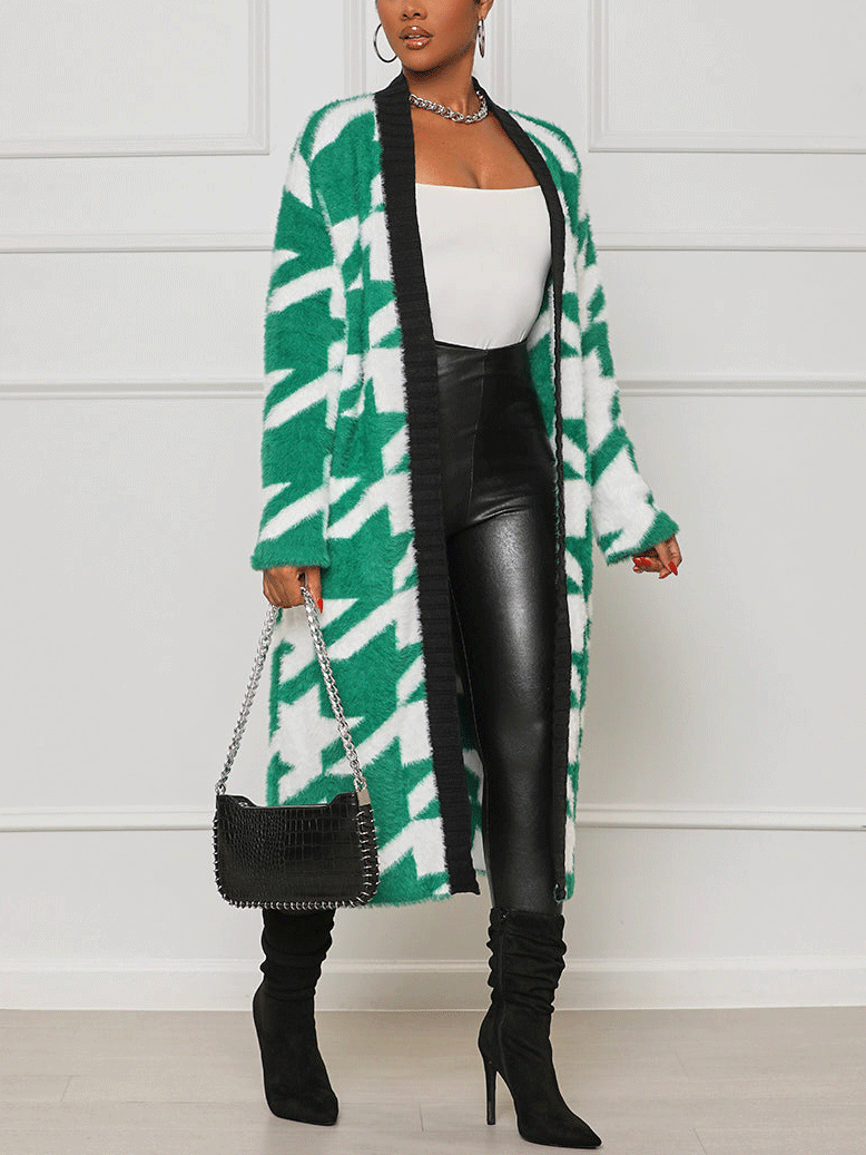 Fur Houndstooth Cardigans