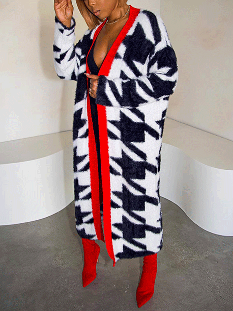 Fur Houndstooth Cardigans