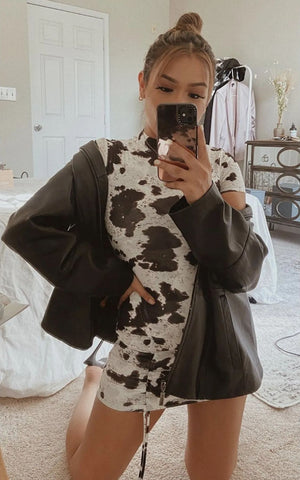 Cowboy Western Style Cow-Print Mini Dress