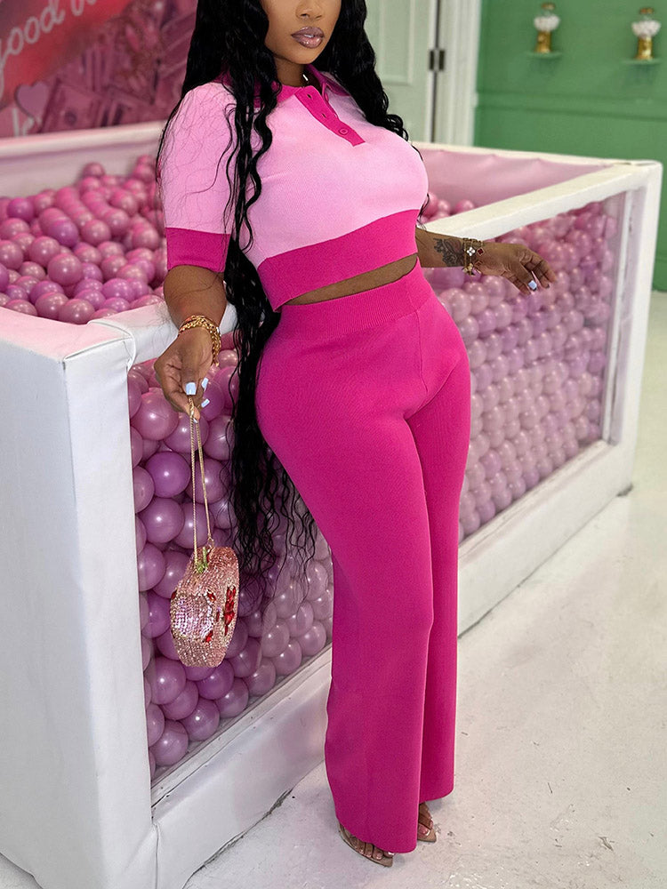 Contrast Crop Top Pants Set