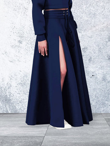 Crop Hoodie Slit Skirt Set