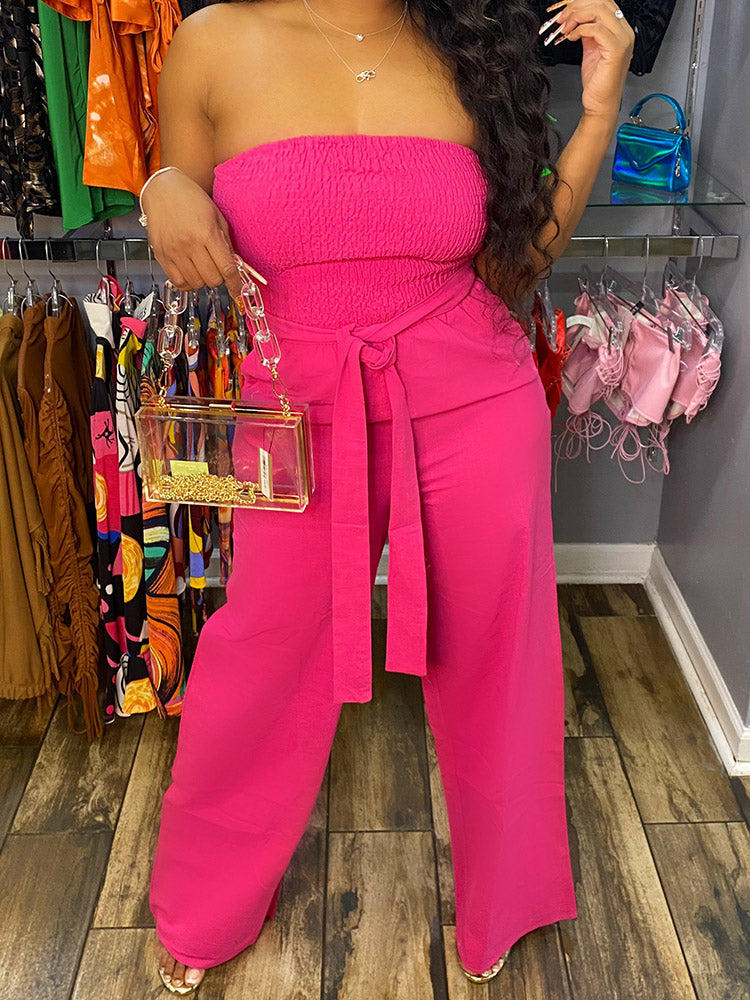 Tube Tie Waist Jumpsuits