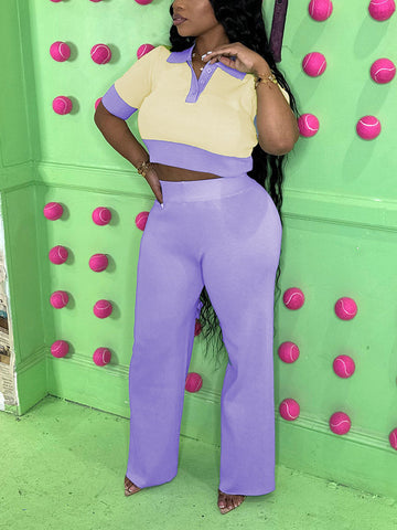 Contrast Crop Top Pants Set
