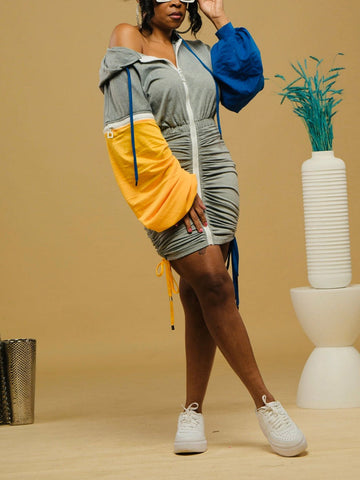 Hoodie Color Block Ruched Dresses