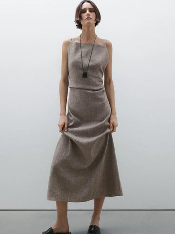 Linen-Blend Flowing Maxi Dress