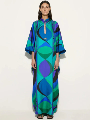 Psychedelic Swirling Iride Satin Kaftan