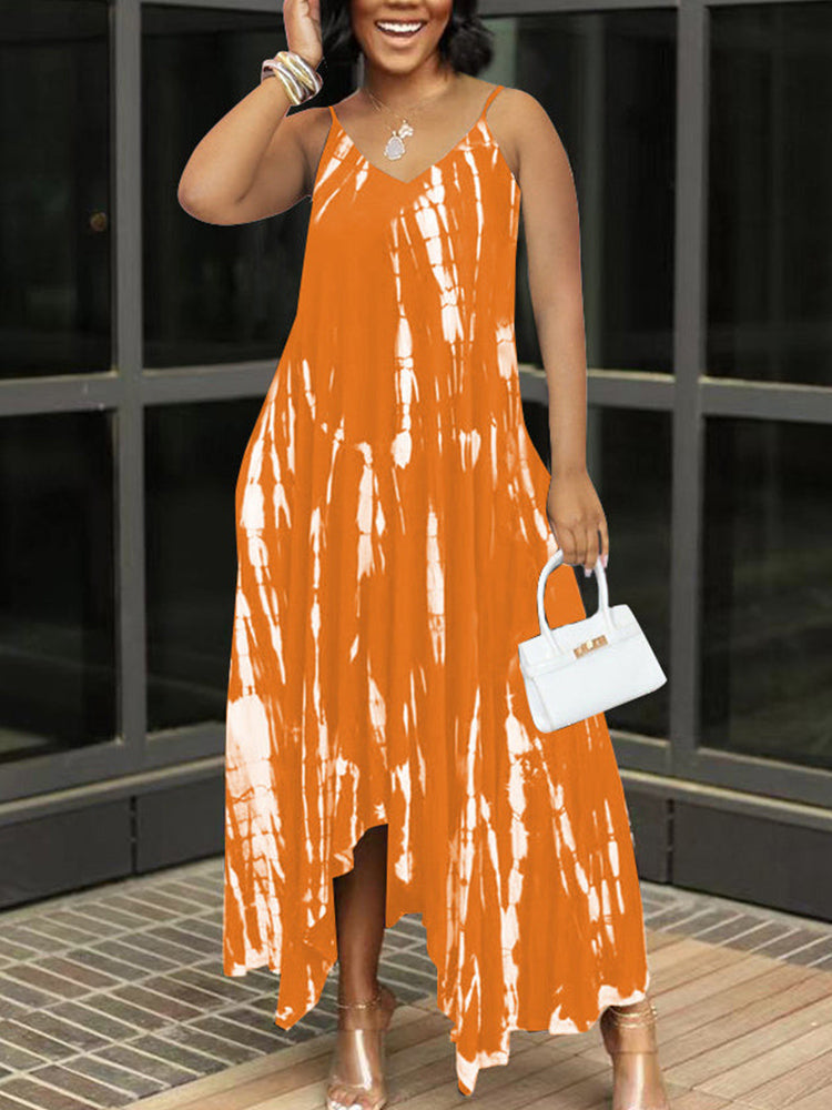 Tie Dye Sleeveless Irregular Dresses