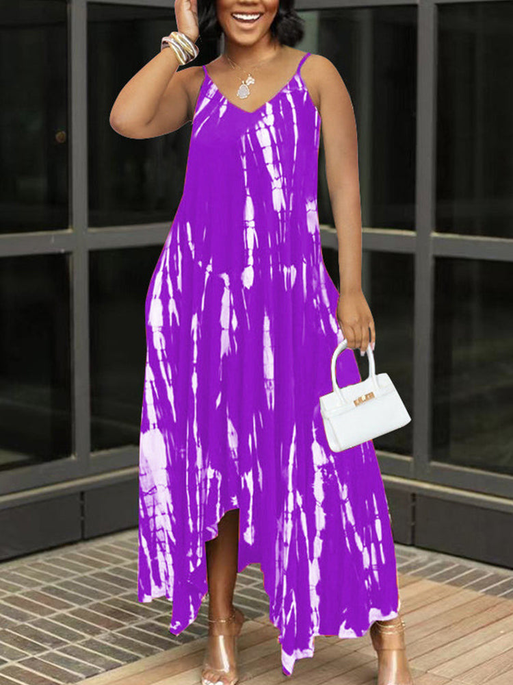 Tie Dye Sleeveless Irregular Dresses